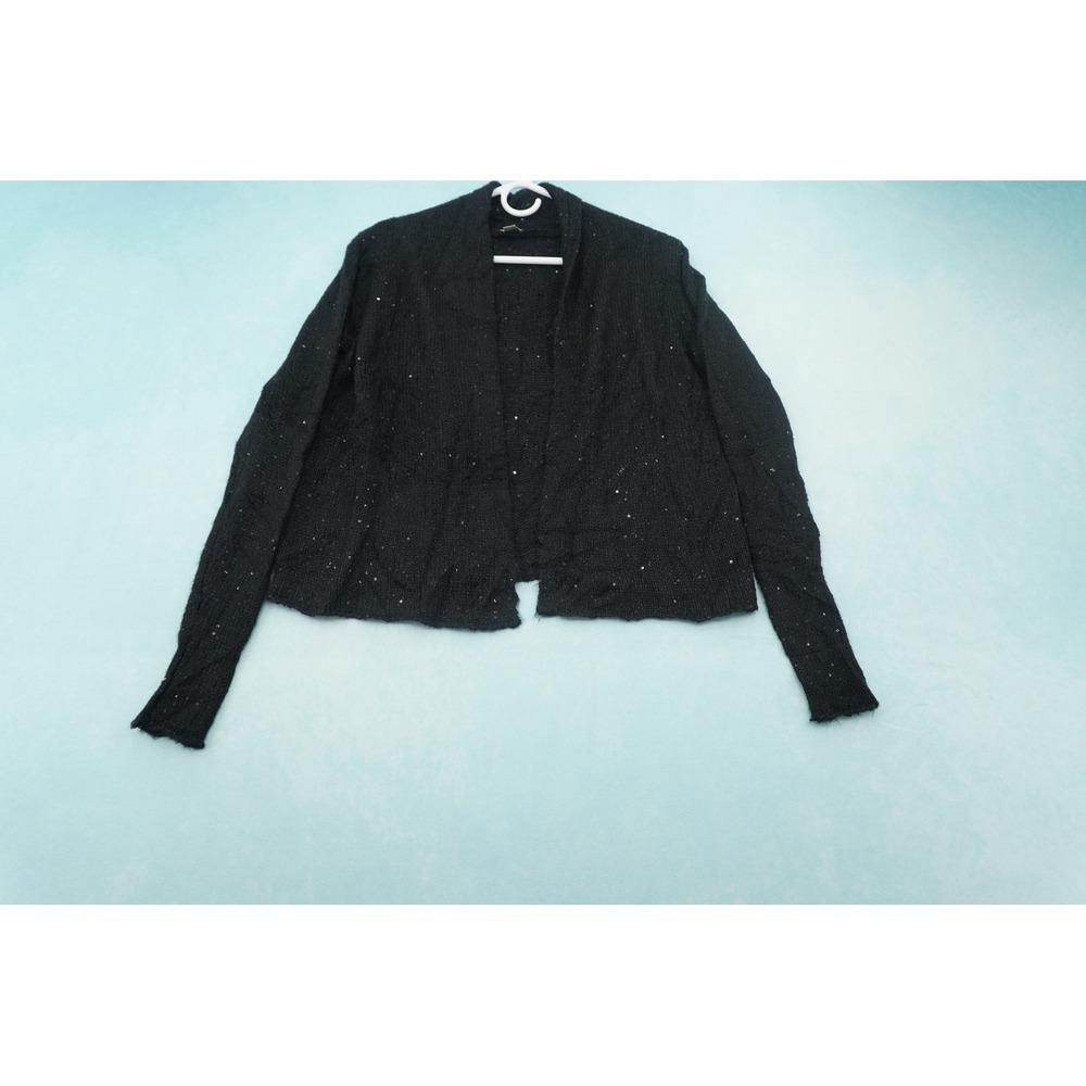 J Jill Womens Petite S Black Sequin Mohair Blend Open Front Cardigan Sweater